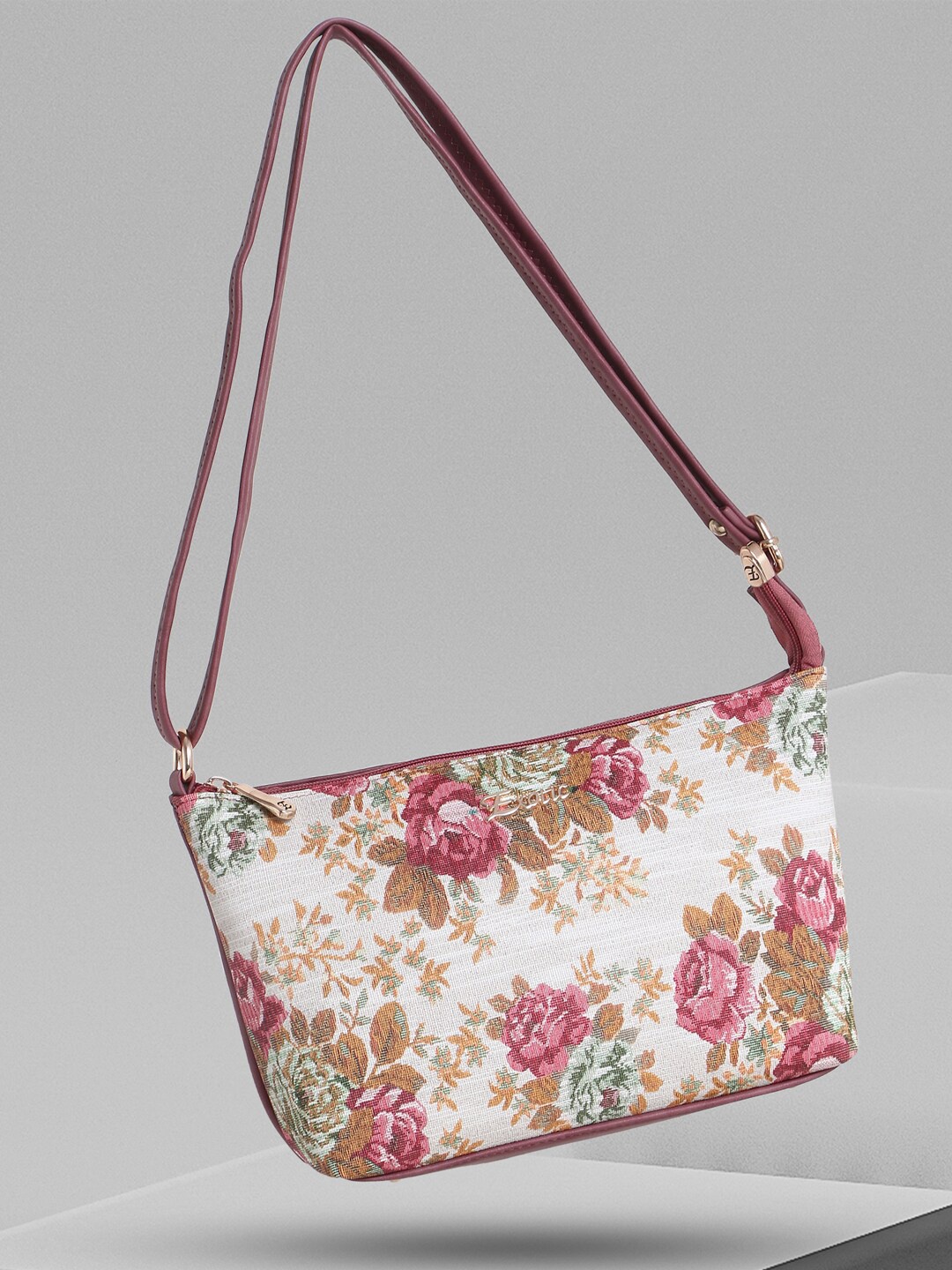 

Exotic Floral Printed Structured Shoulder Bag, Peach