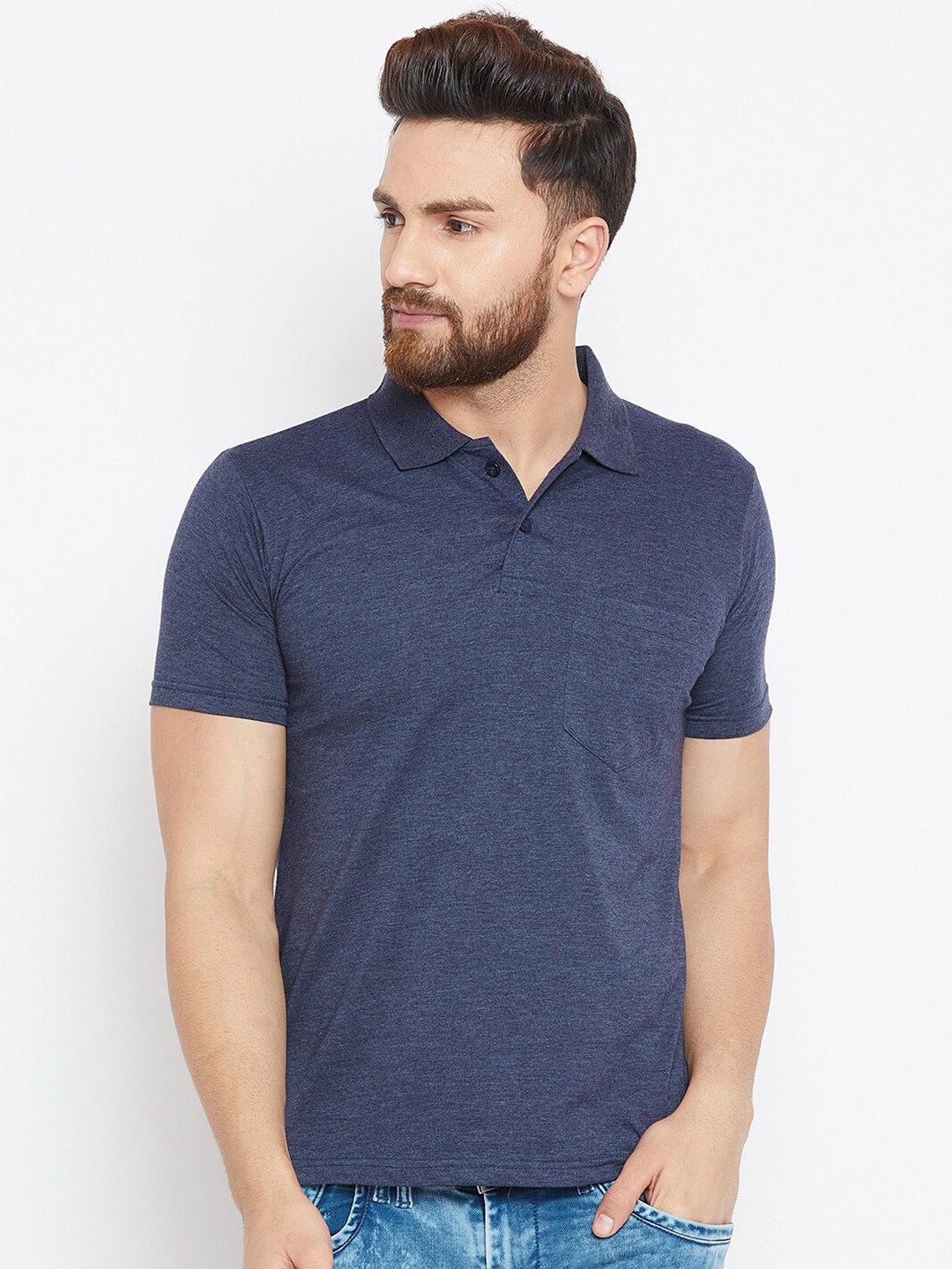 

Camey Polo Collar Cotton T-shirt, Navy blue