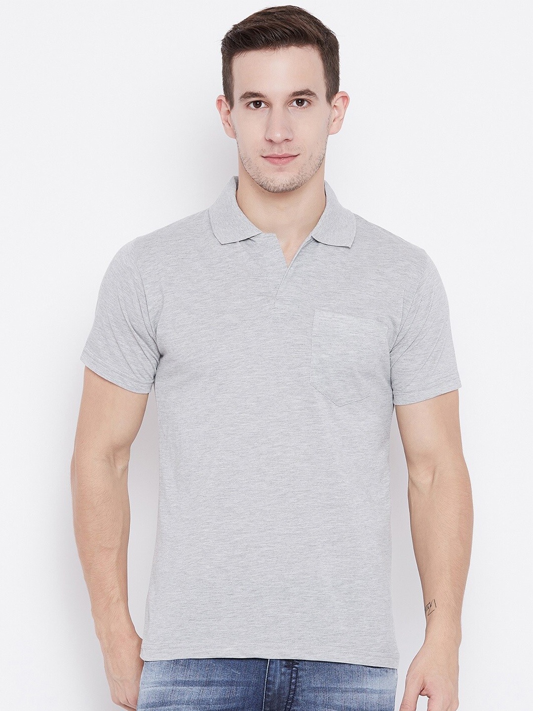 

Camey Polo Collar Cotton T-shirt, Grey