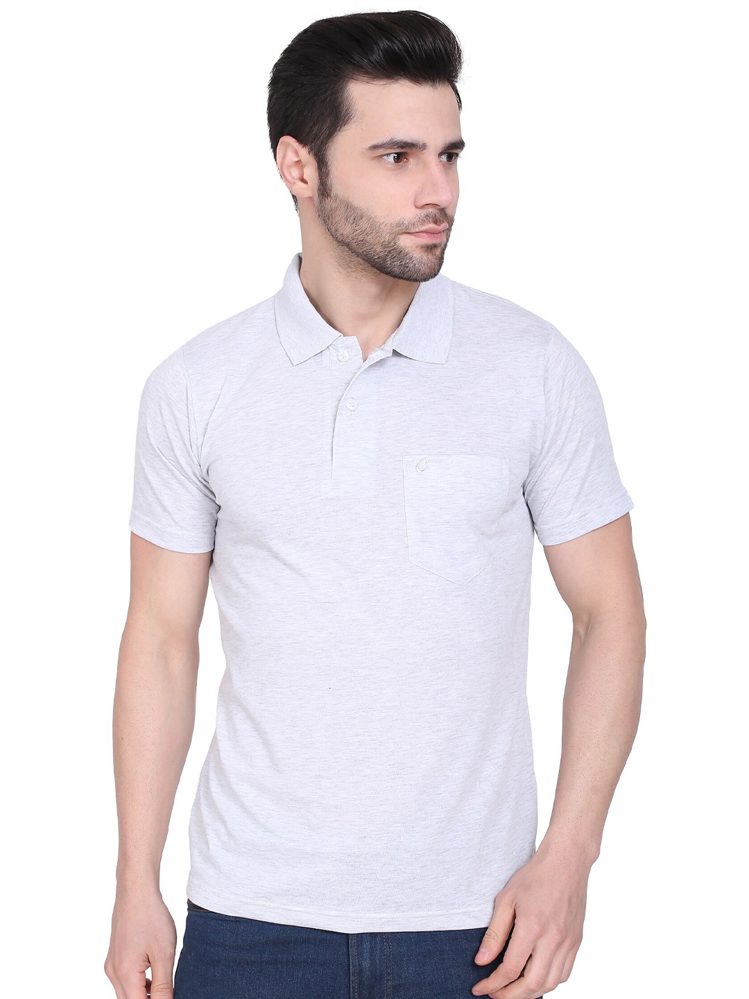 

Camey Polo Collar Cotton T-shirt, Grey melange