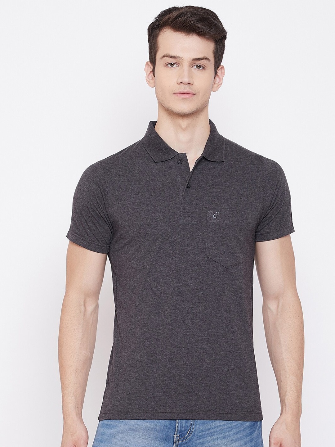 

Camey Polo Collar Cotton T-shirt, Charcoal