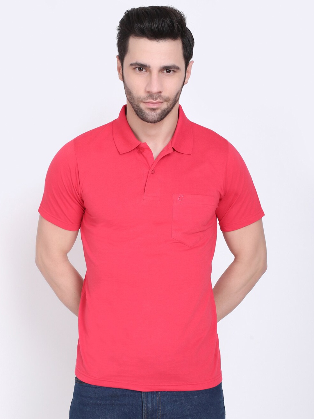 

Camey Polo Collar Cotton T-shirt, Pink