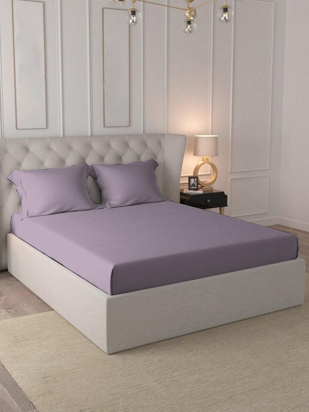 

PIZUNA LINENS Lavender 400 TC Pure Cotton King Bedsheet & 2 Pillow Covers