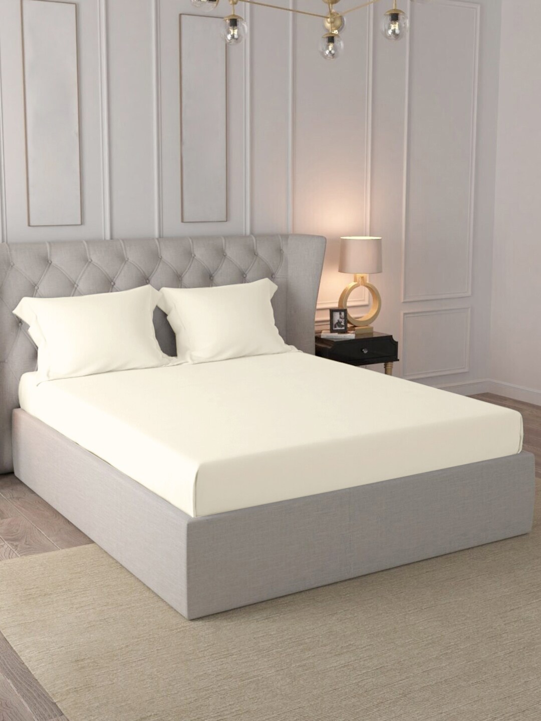 

PIZUNA LINENS Off White 400 TC Pure Cotton King Bedsheet & 2 Pillow Covers