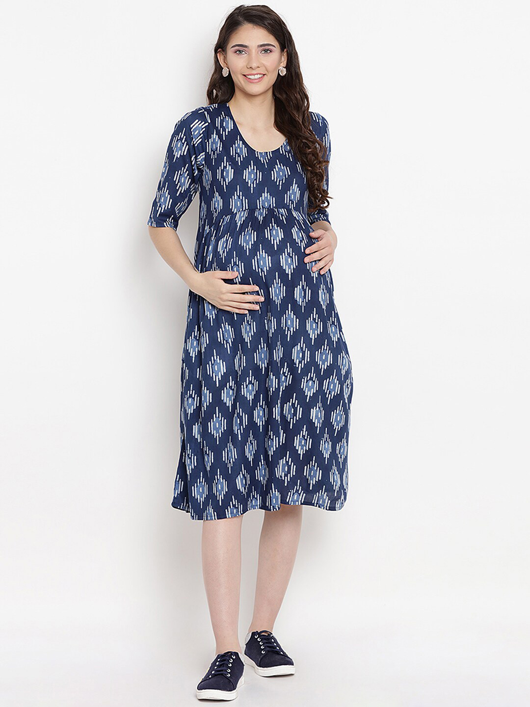 

Mine4Nine Ethnic Motifs Printed Maternity A-Line Dress, Blue