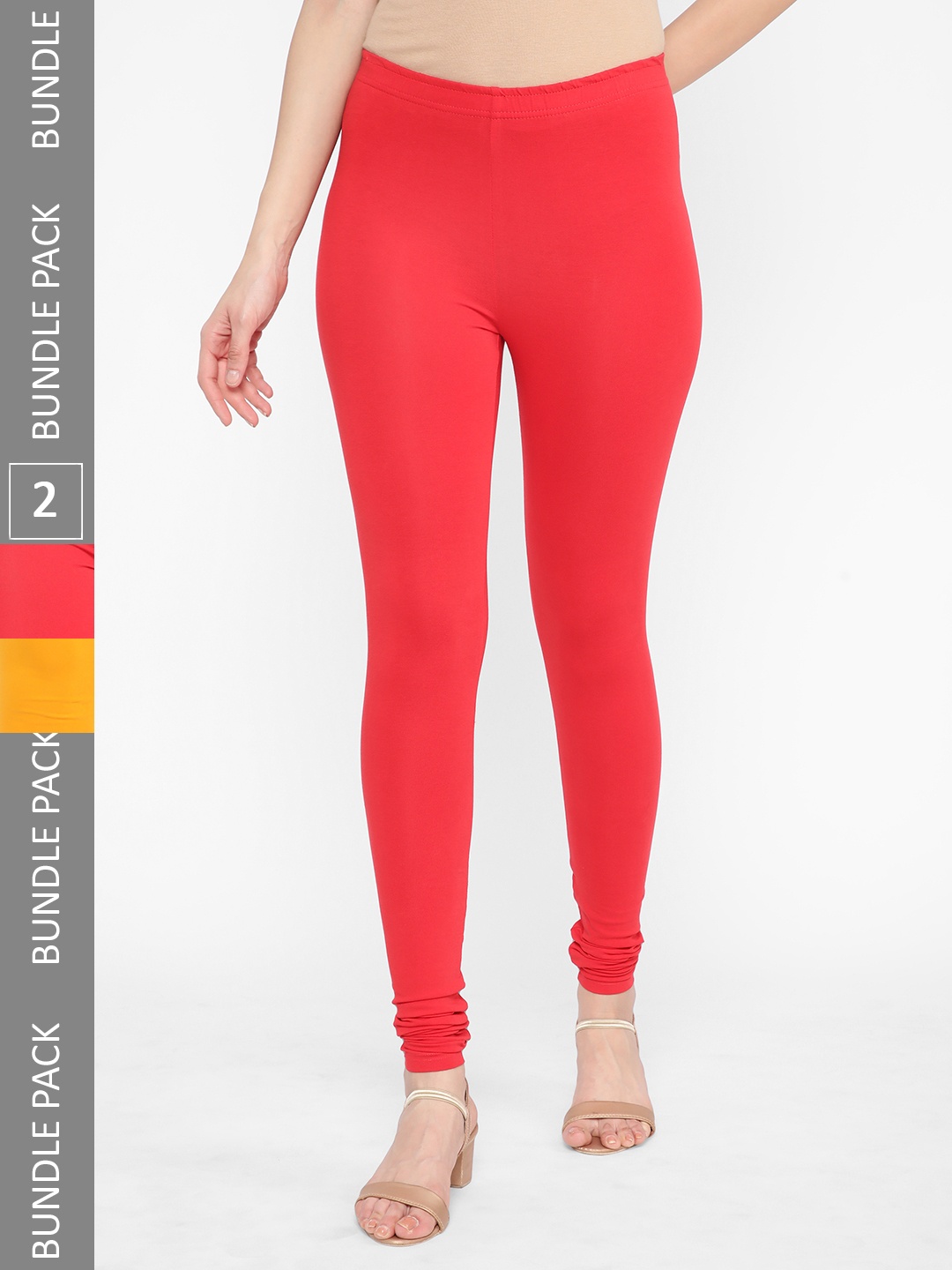 

R&B Women Pack Of 2 Ankle Length Cotton Leggings, Yellow