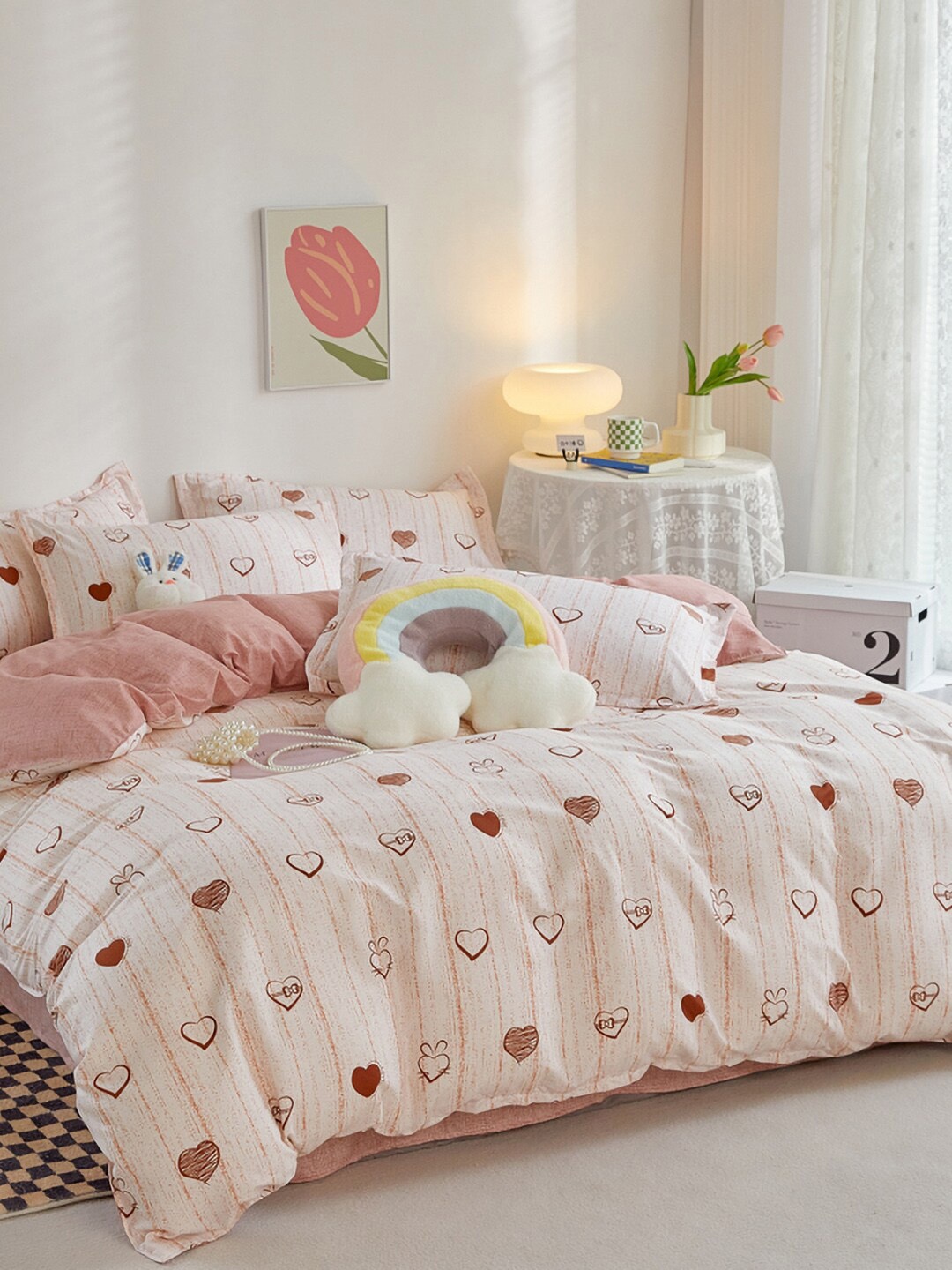 

JC Collection White & Pink Printed Double Queen Bedding Set