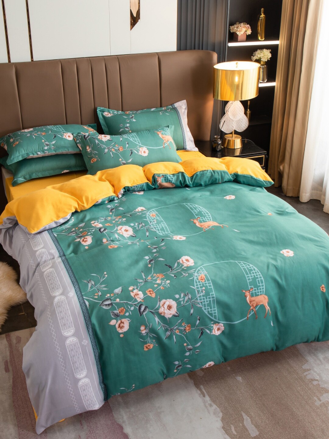 

JC Collection Green & Yellow Floral Printed Single Bed Bedding Set