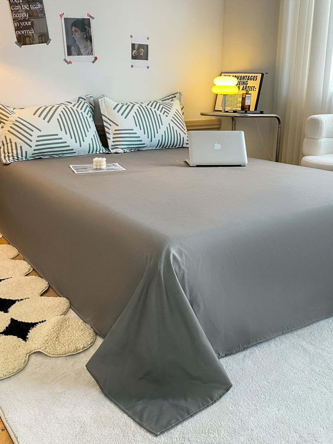 

JC HOME Grey & White Geometric Printed King Bedding Set