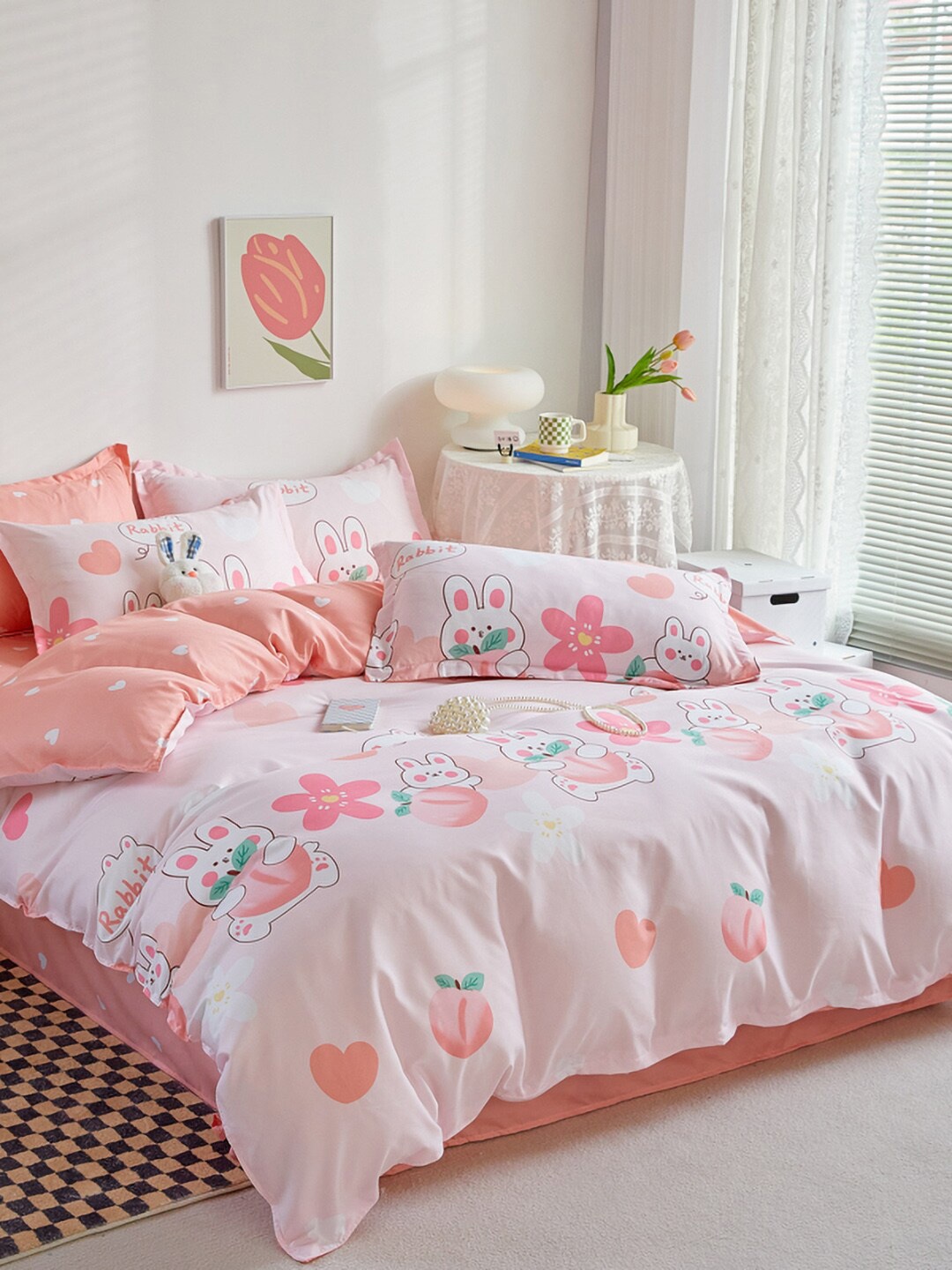 

JC Collection Pink & Peach-Colored Conversational Printed Single Bedding Set