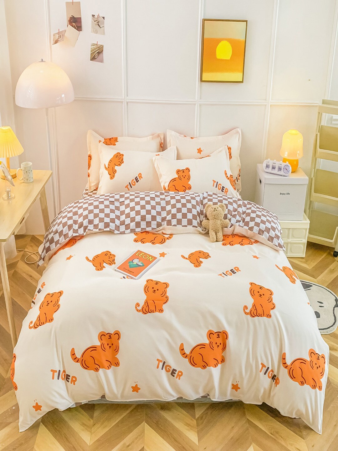 

JC Collection White & Brown Self-Designed Single Bed Bedding Set