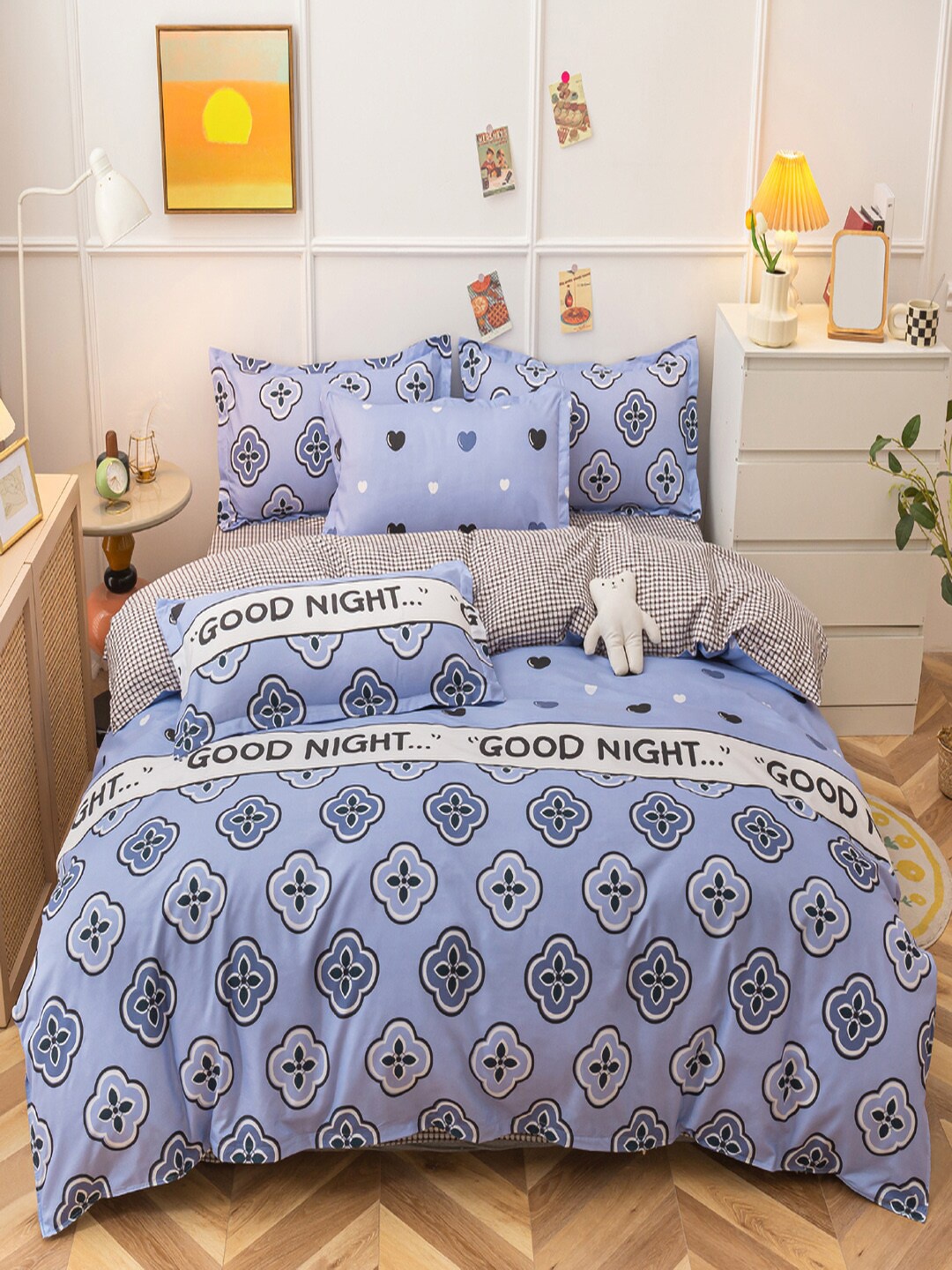 

JC Collection Blue & Brown Double Queen Bedding Set