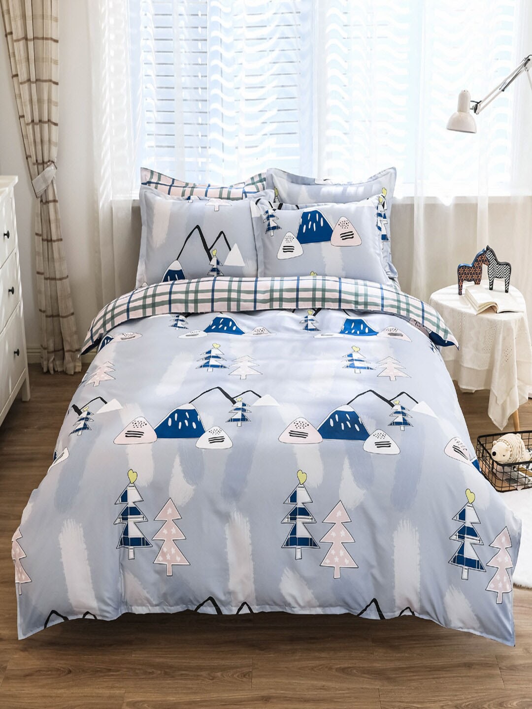 

JC Collection Blue Printed Double King Bedding Set