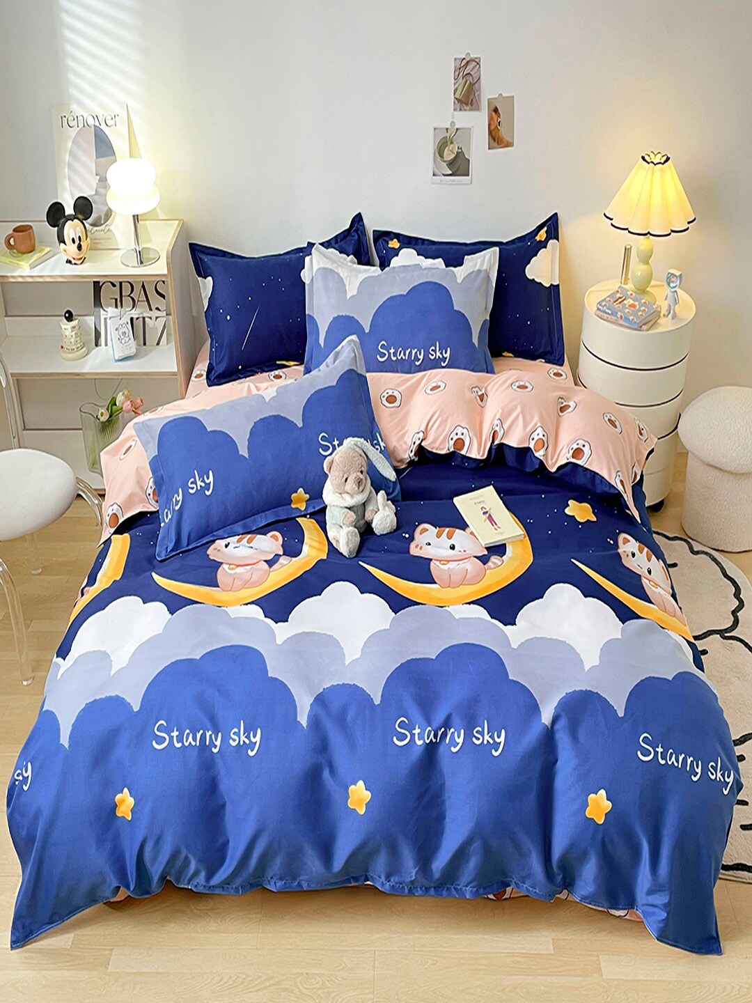 

JC Collection Blue & White Printed Double XL Bedding Set