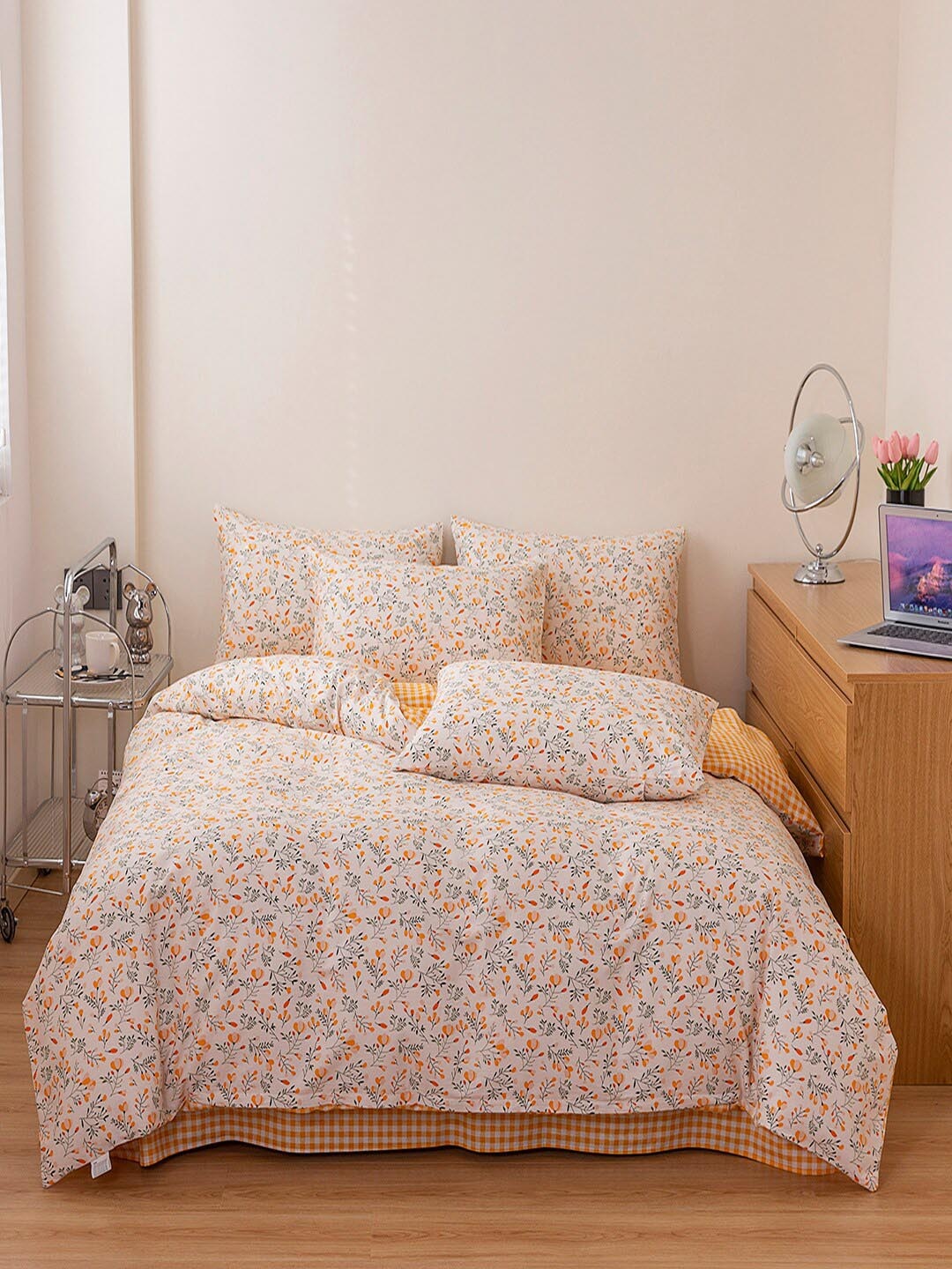

JC Collection Pink & Orange-Colored Printed Pure Cotton Double King Bedding Set