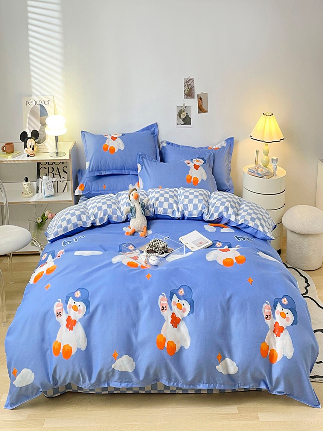 

JC Collection Blue & White Printed Double King Bedding Set