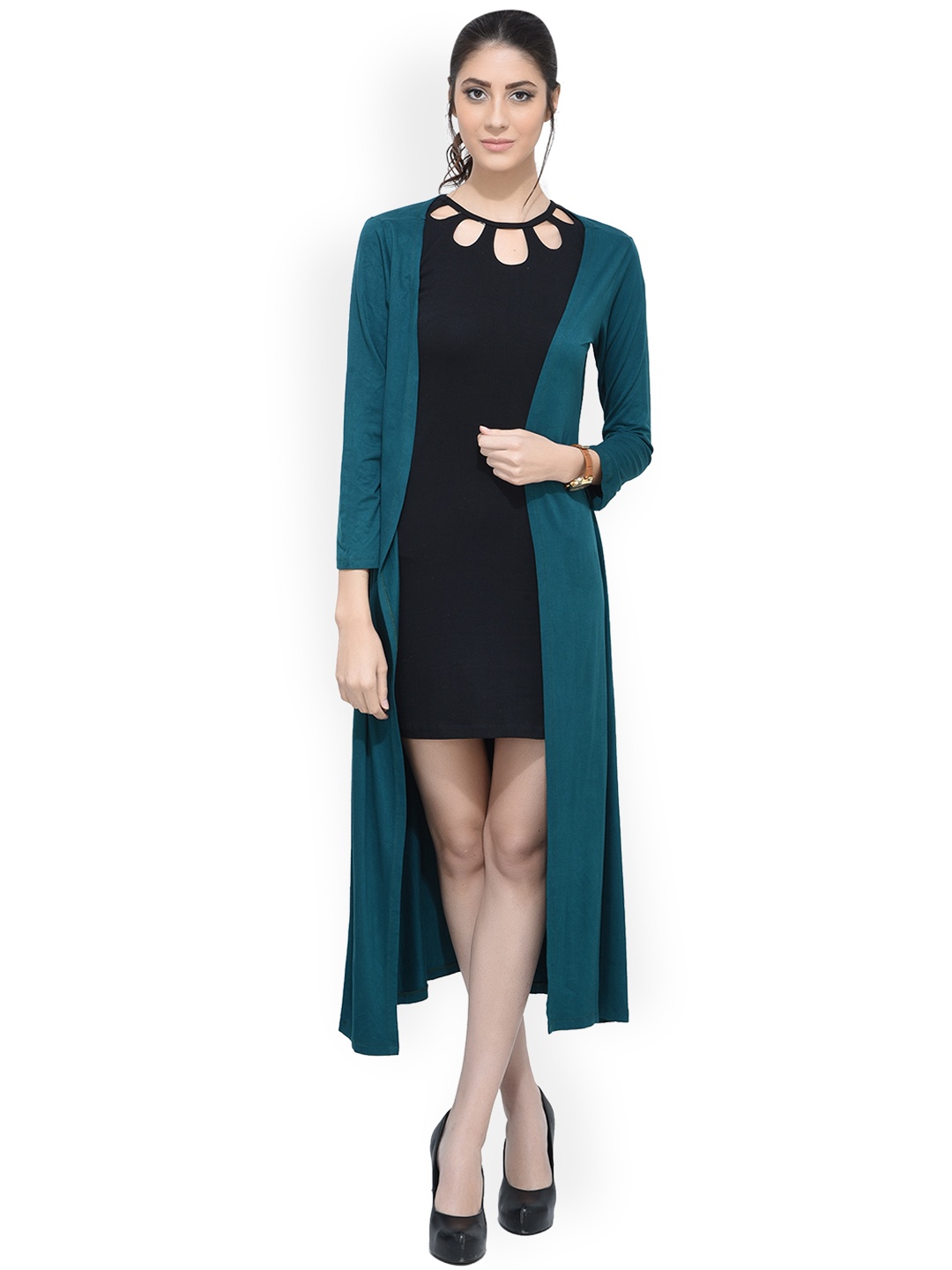 

SCORPIUS Teal Solid Open Front Shrug