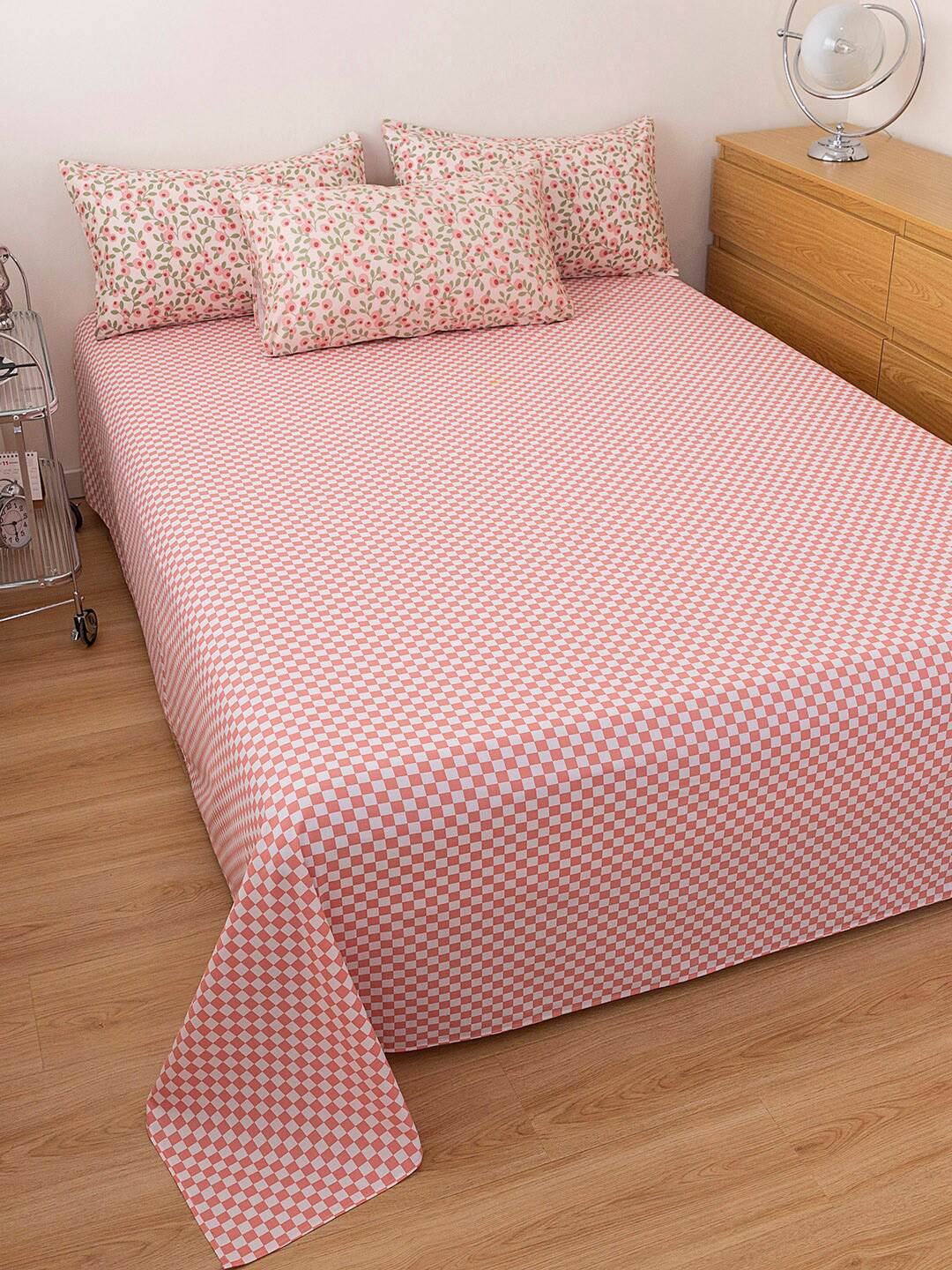 

JC Collection Pink Printed Pure Cotton Single Bedding Set