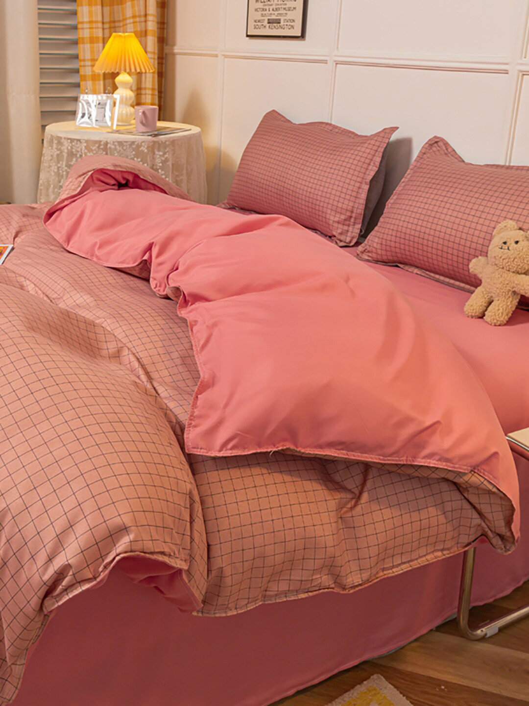 

JC Collection Maroon Checked Double King Bedding Set