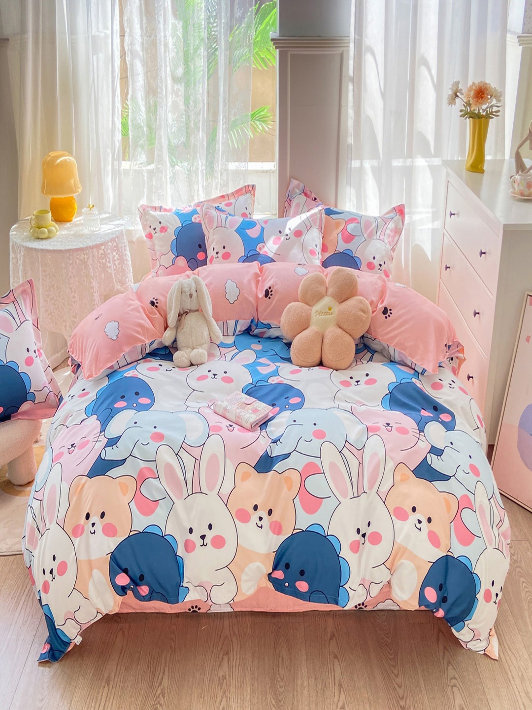 

JC Collection Pink Printed Double King Bedding Set