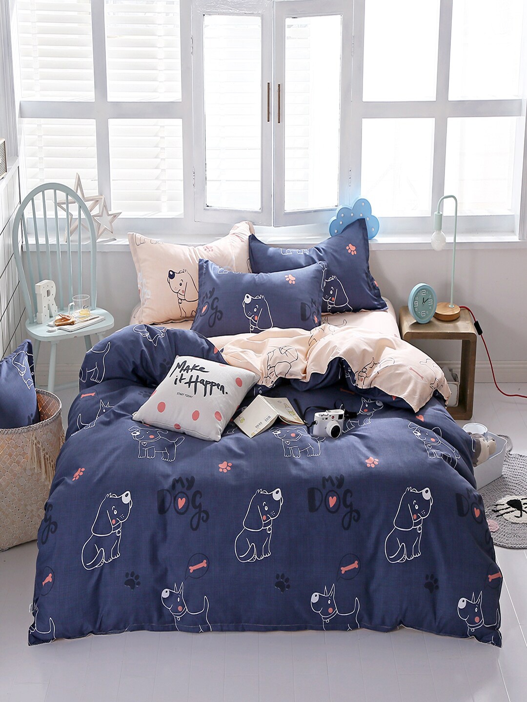 

JC Collection Peach Colored Printed Double Queen Bedding Set