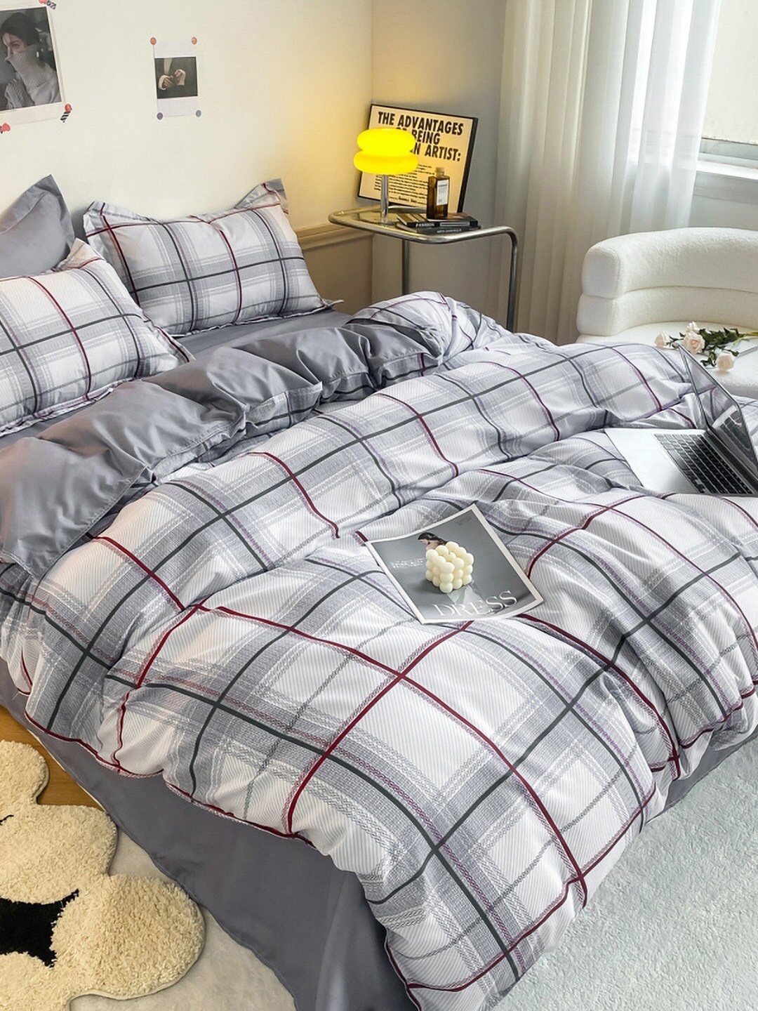 

JC Collection Grey & White Checked Double XL Bedding Set