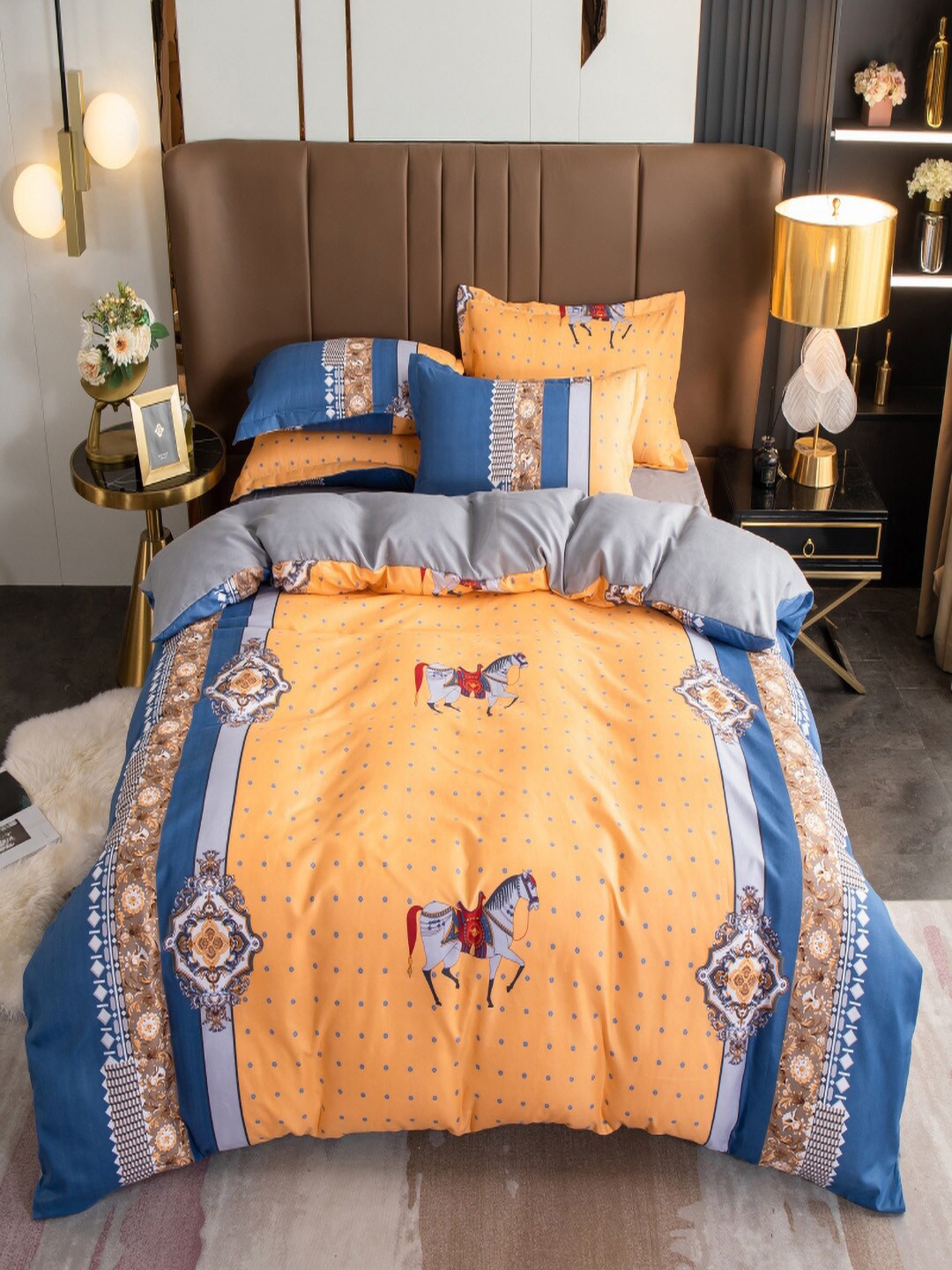 

JC Collection Grey Printed Single Bedding Set, Blue