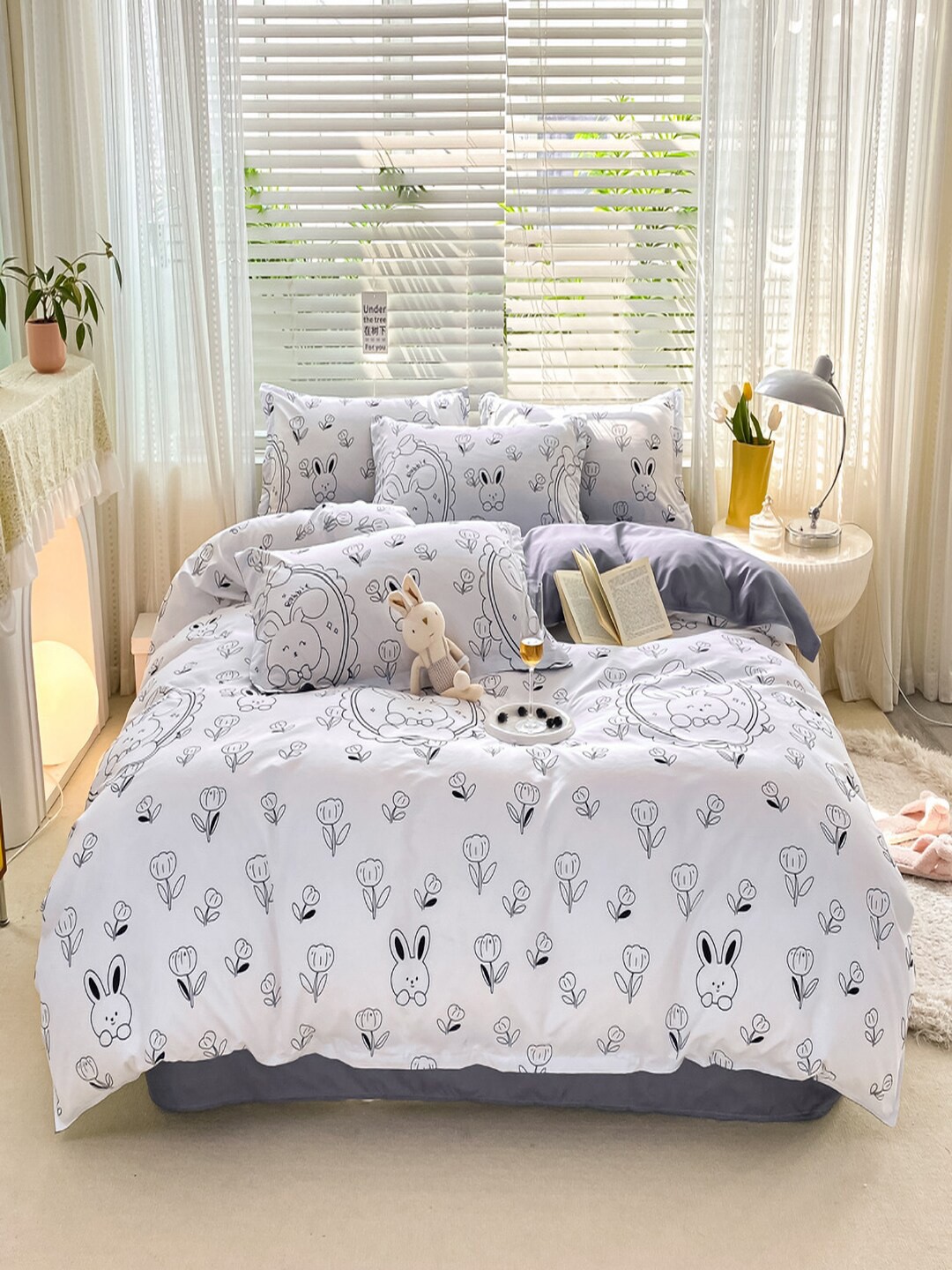 

JC Collection Grey & White Printed Single Bedding Set