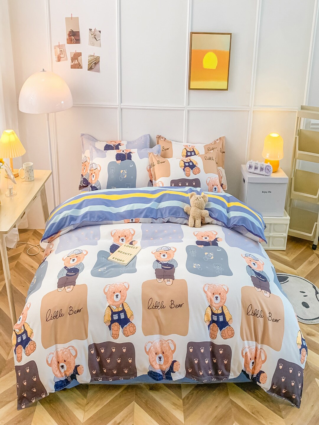 

JC Collection Blue & Brown Printed Double King Bedding Set