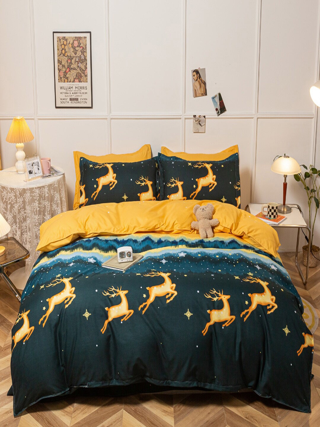 

JC Collection Yellow & Green Printed Single Bedding Set