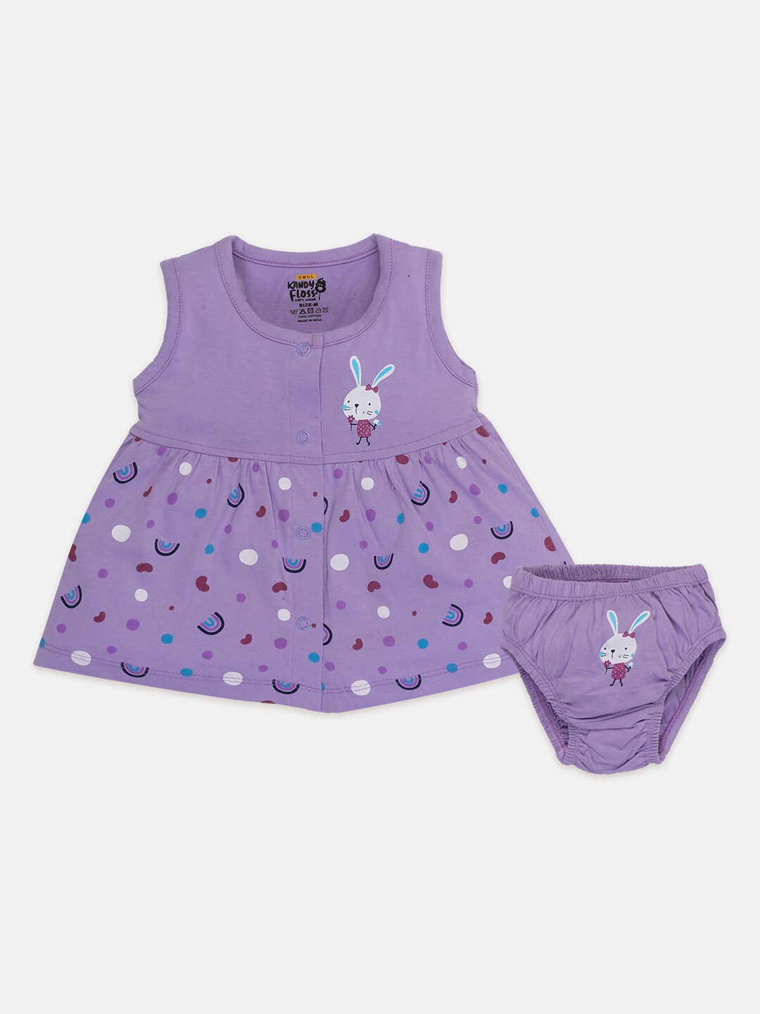 

AMUL Kandyfloss Girls Polka Dot Print Fit and Flare Dress With Brief, Purple