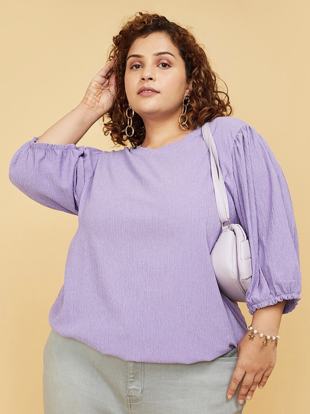 max Plus Size Puff Sleeves Top, Purple