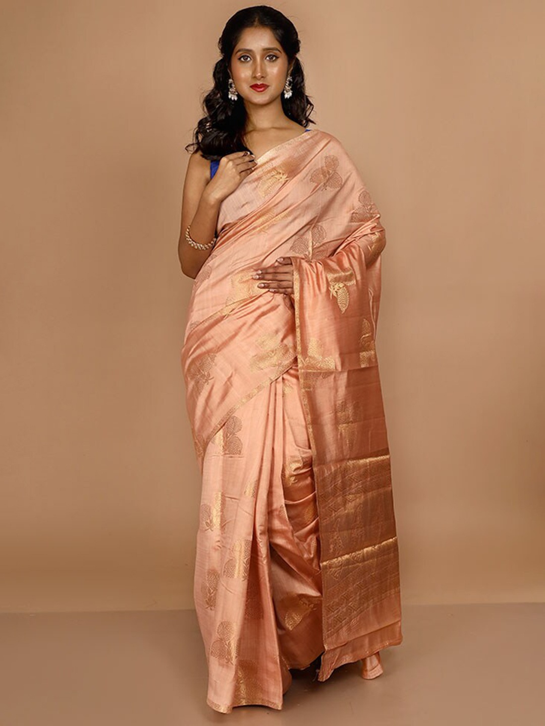 

AllSilks Woven Design Pure Silk Saree, Peach
