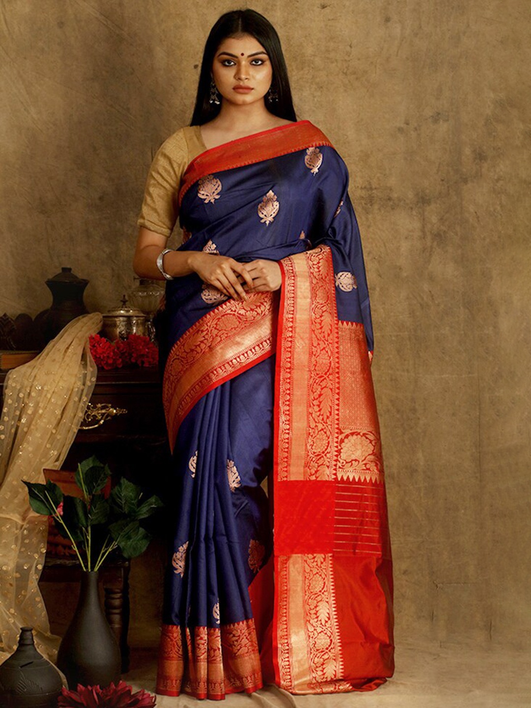 

AllSilks Ethnic Motifs Woven Design Pure Silk Tussar Saree, Blue