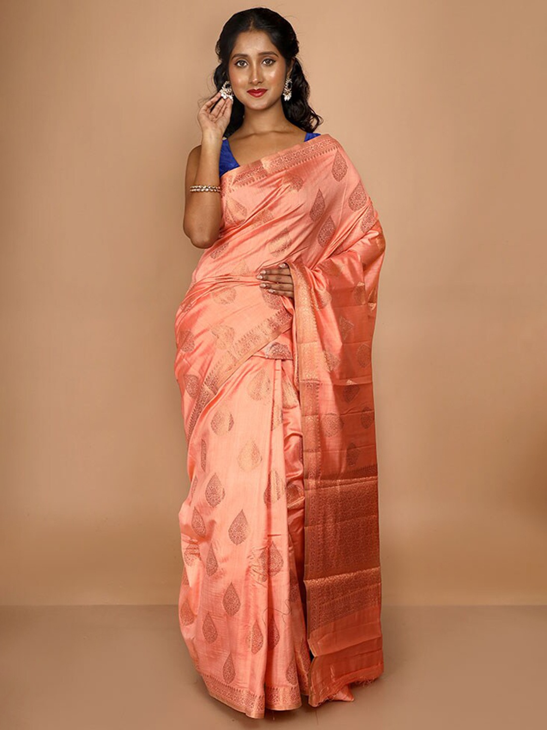 

AllSilks Woven Design Pure Silk Saree, Peach