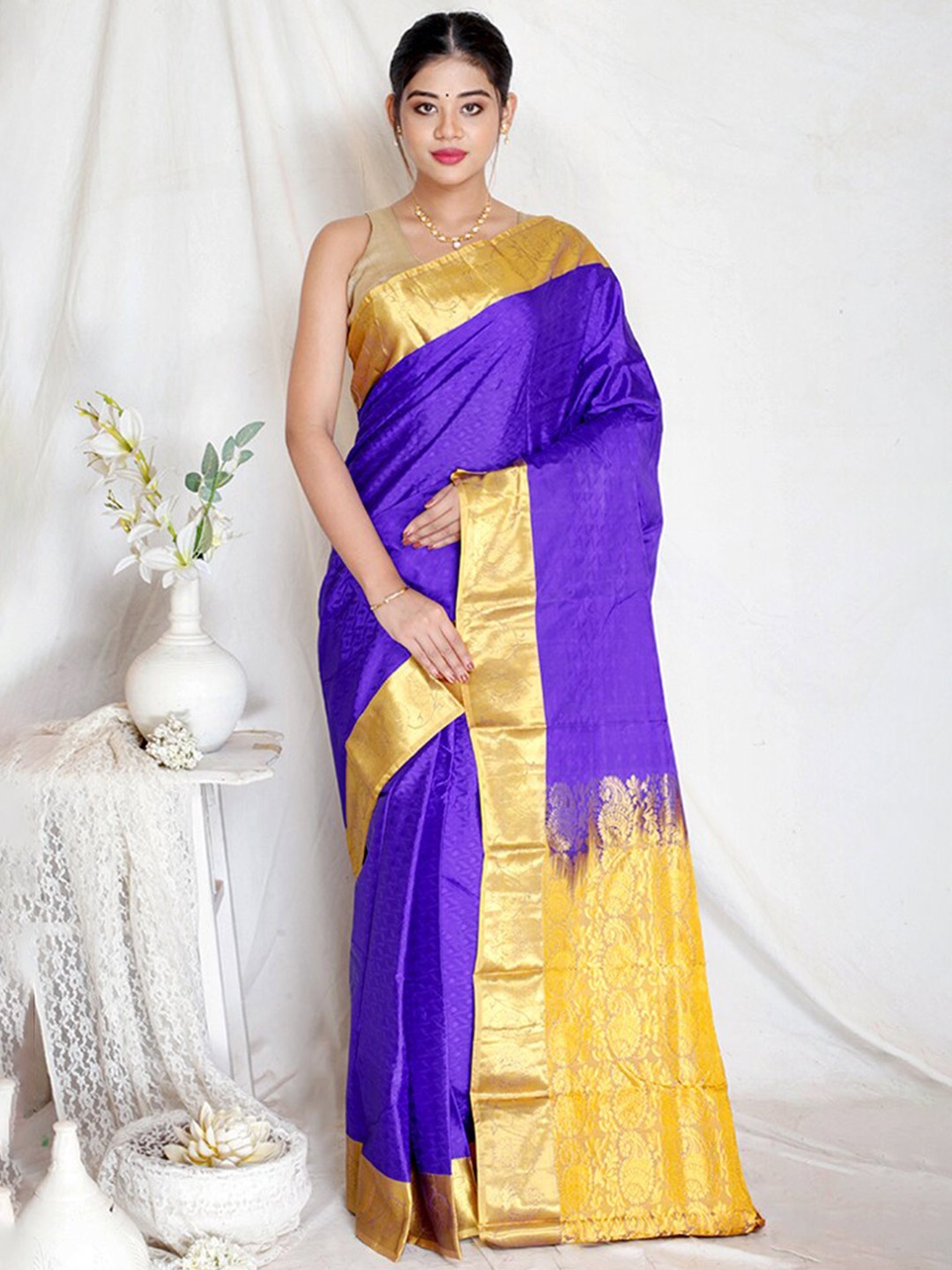 

AllSilks Woven Design Pure Silk Kanjeevaram Saree, Blue