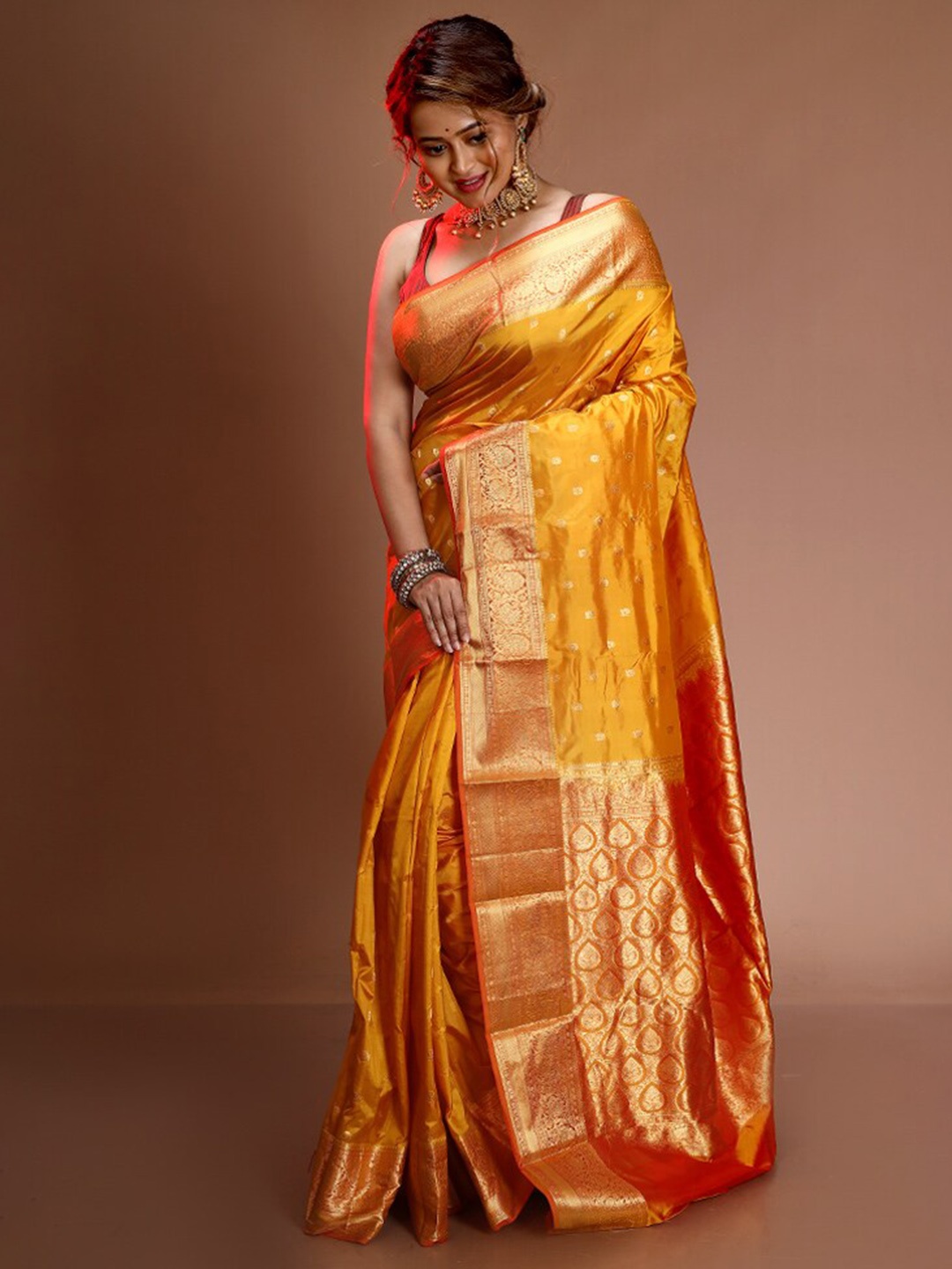 

AllSilks Woven Design Pure Silk Kanjeevaram Saree, Yellow