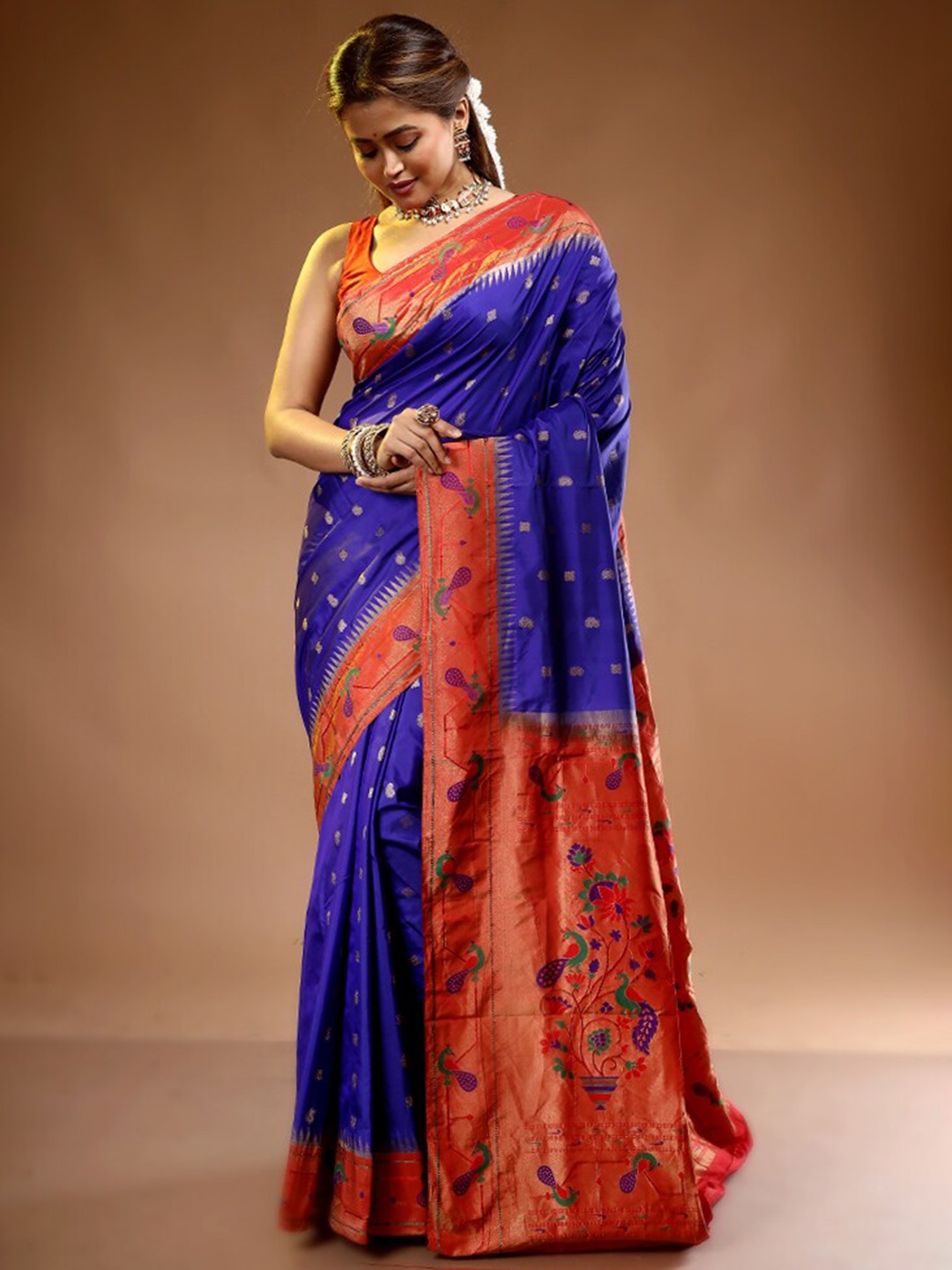 

AllSilks Ethnic Motifs Woven Design Pure Silk Kanjeevaram Saree, Blue
