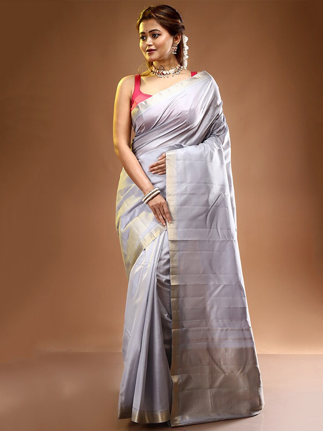 

AllSilks zari Pure Silk Kanjeevaram Saree, Grey