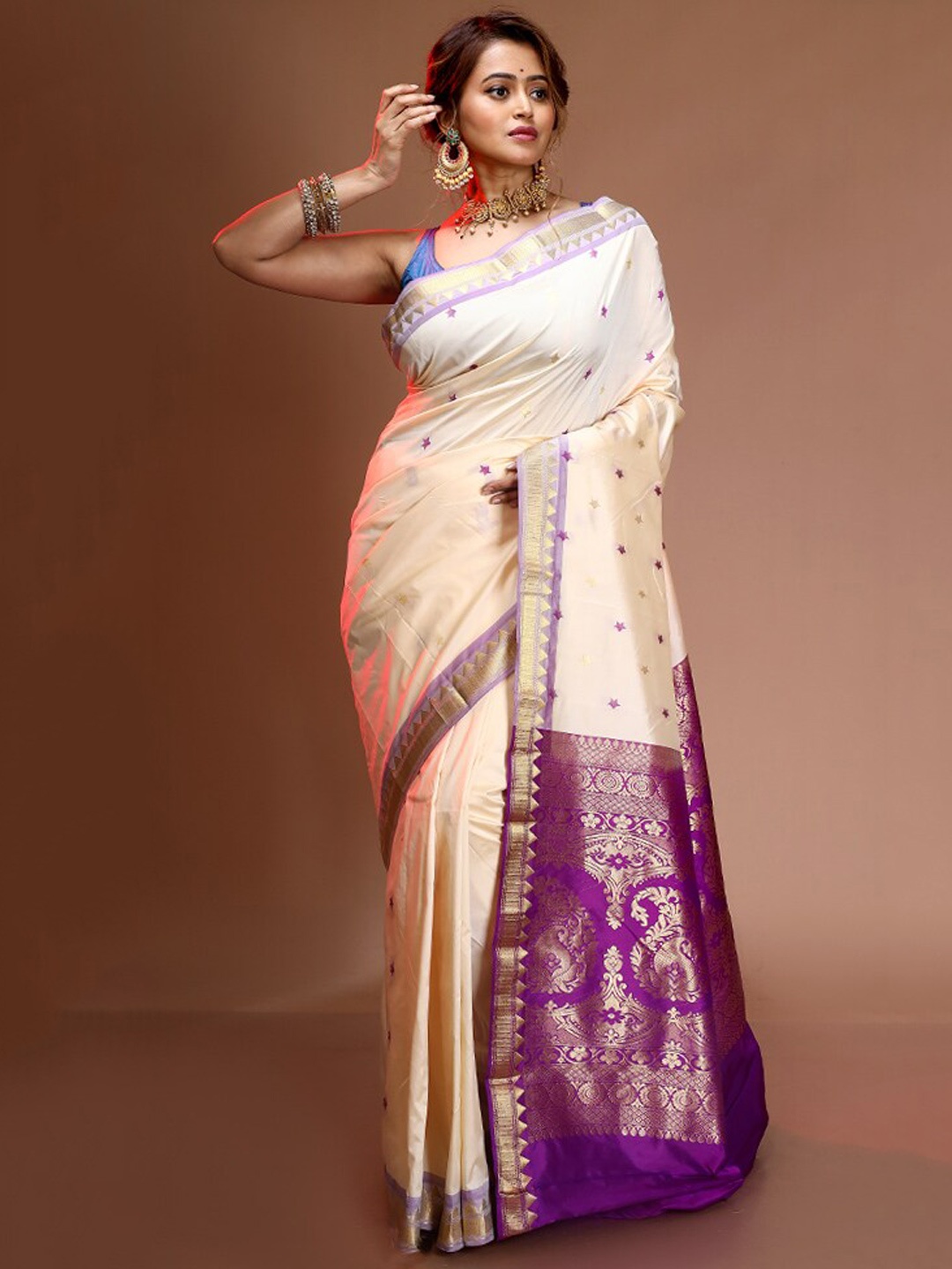

AllSilks Pure Silk Kanjeevaram Saree, Cream