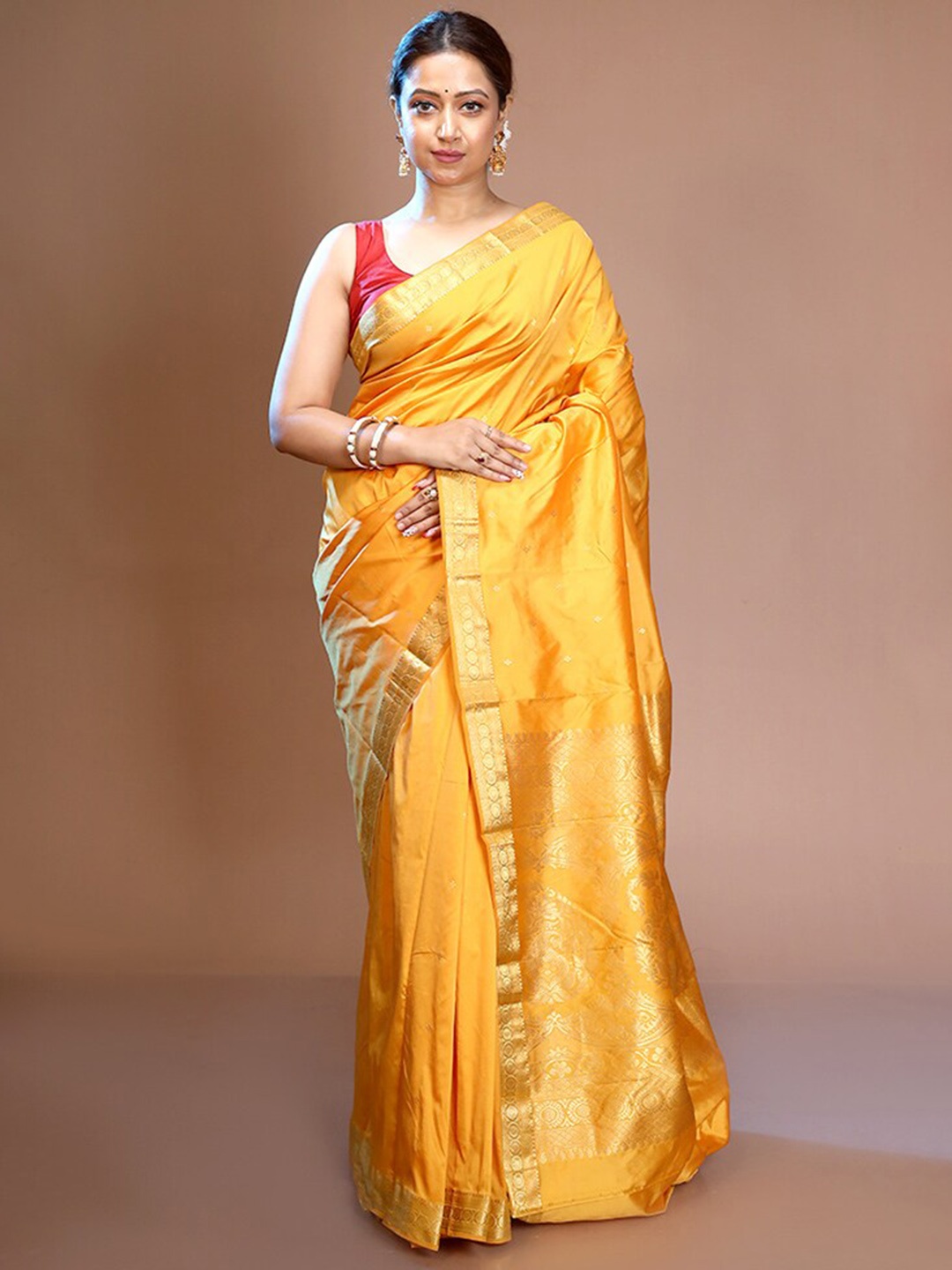 

AllSilks Floral Woven Design Pure Silk Kanjeevaram Saree, Yellow