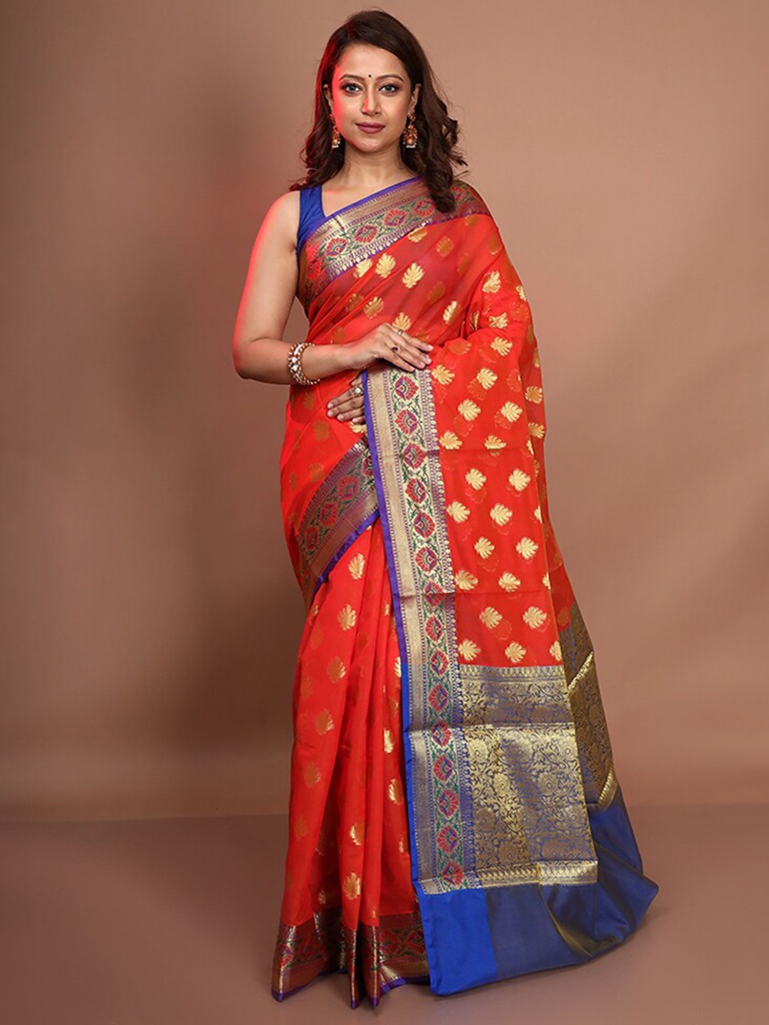 

AllSilks Ethnic Motifs Woven Design Pure Silk Saree, Red