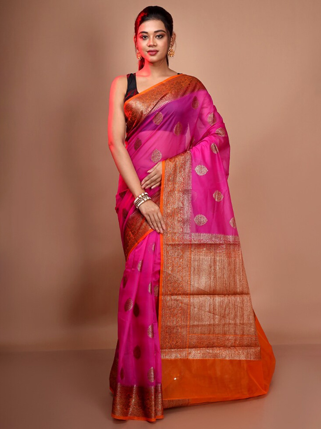 

AllSilks Ethnic Motifs Woven Design Pure Silk Saree, Pink