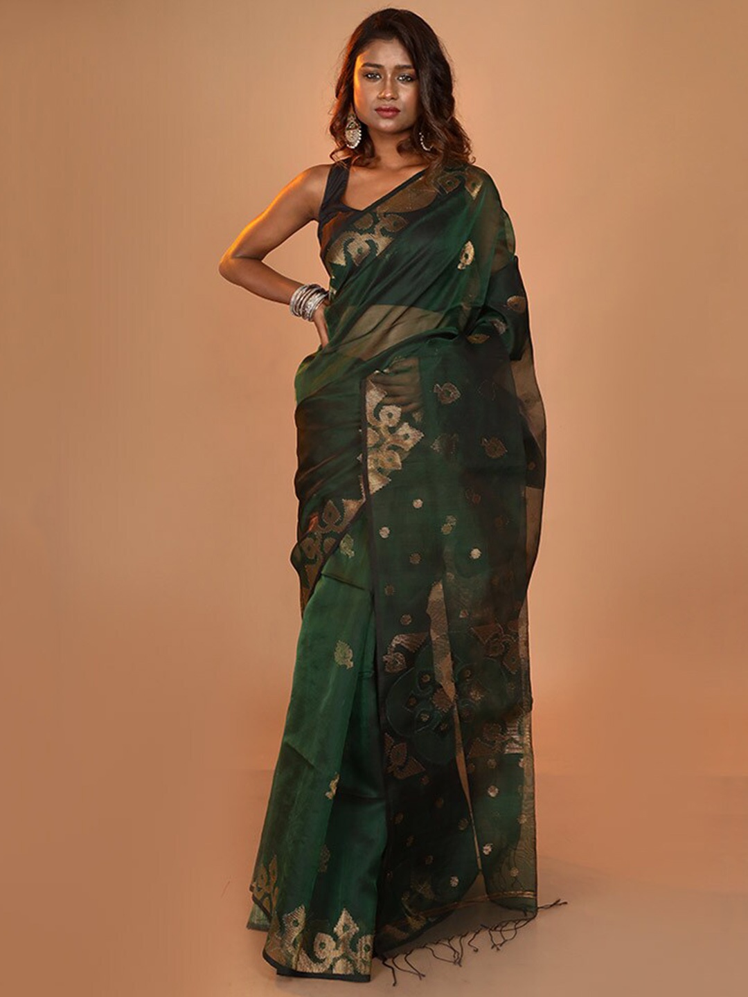 

AllSilks Ethnic Motif Woven Design Pure Silk Saree, Green