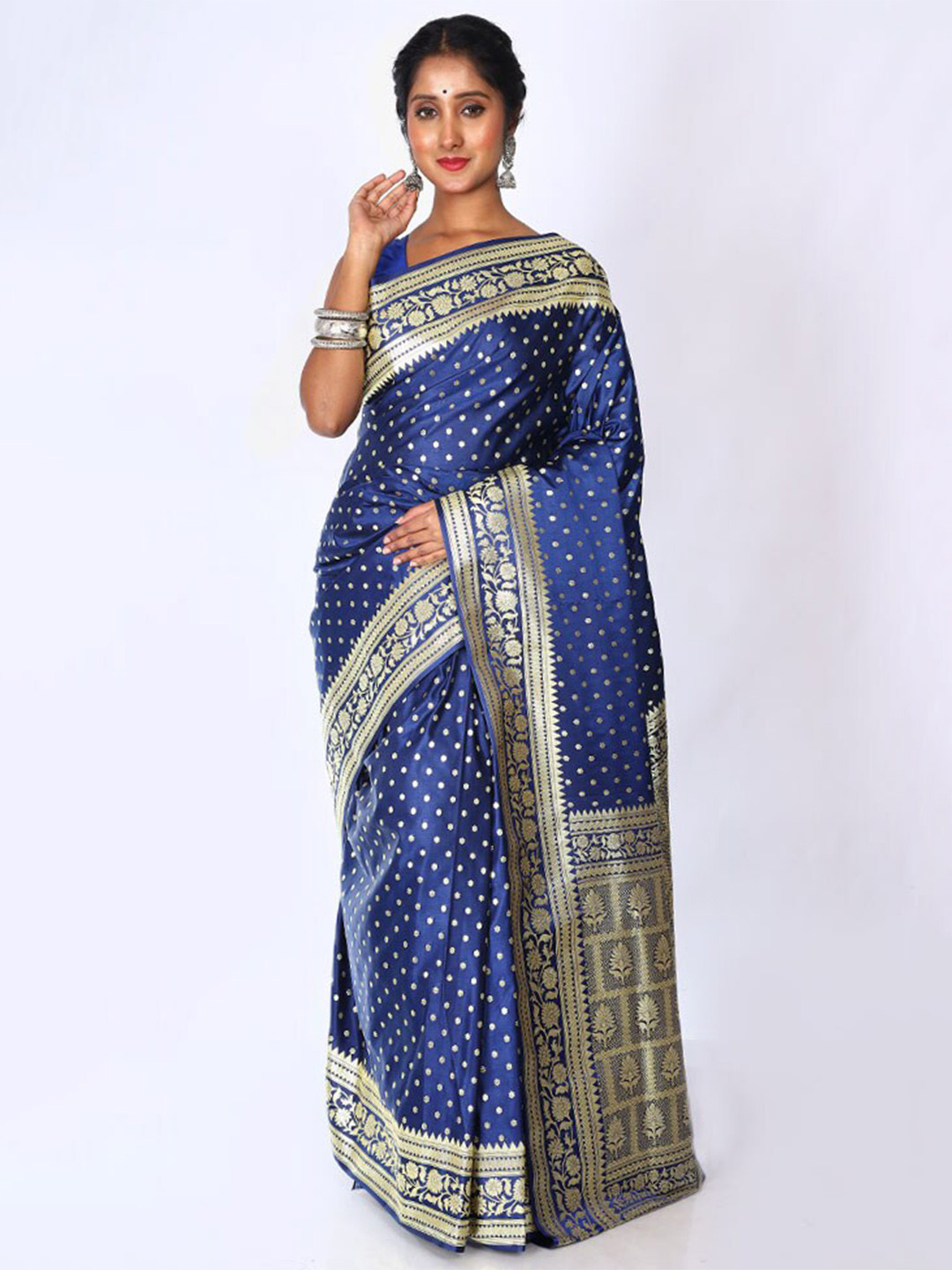 

AllSilks Ethnic Woven Design Pure Silk Banarasi Saree, Navy blue