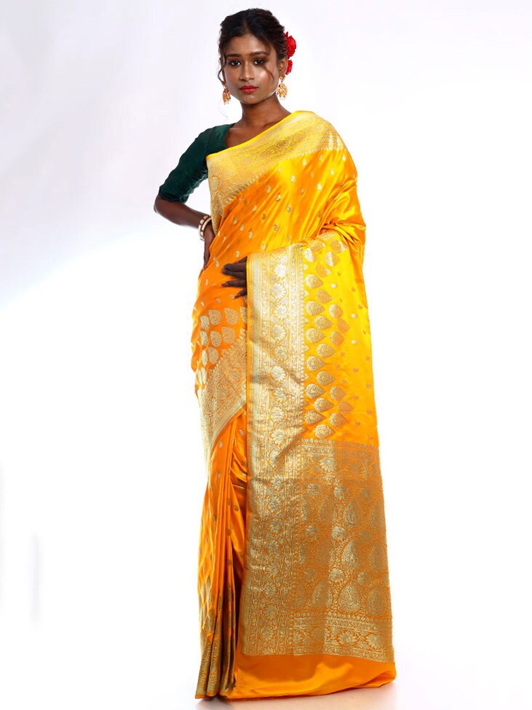 

AllSilks Paisley Woven Design Pure Silk Banarasi Saree, Yellow