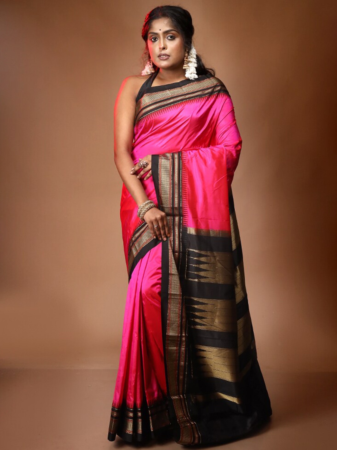 

AllSilks Woven Design Zari Pure Silk Kanjeevaram Saree, Pink