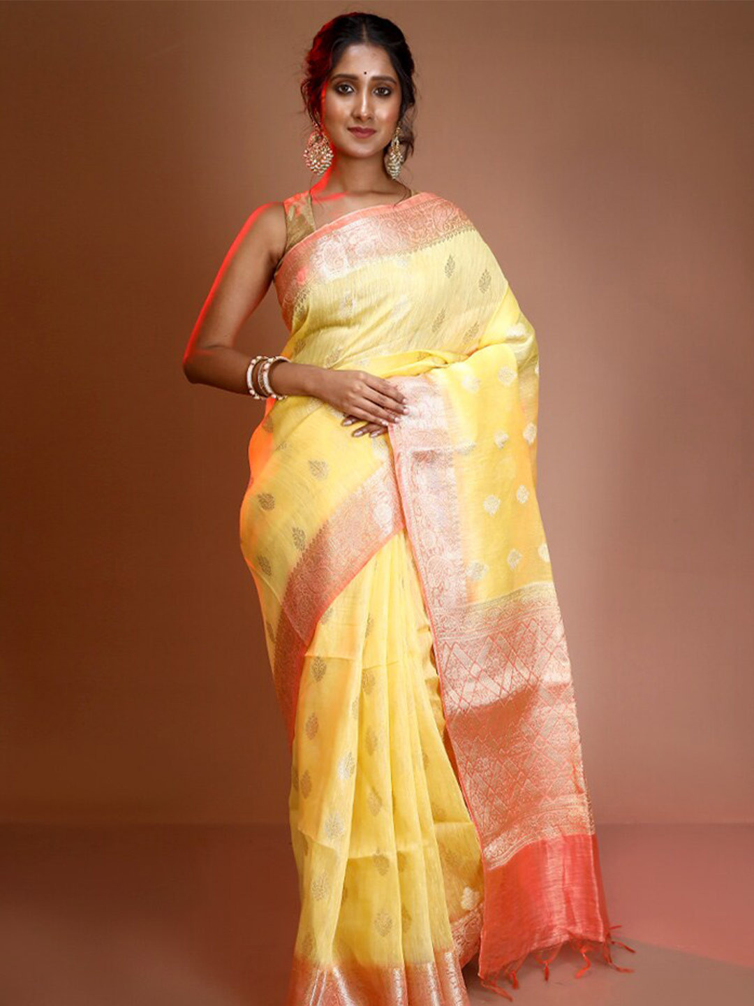 

AllSilks Ethnic Motifs Woven Design Zari Pure Silk Saree, Yellow