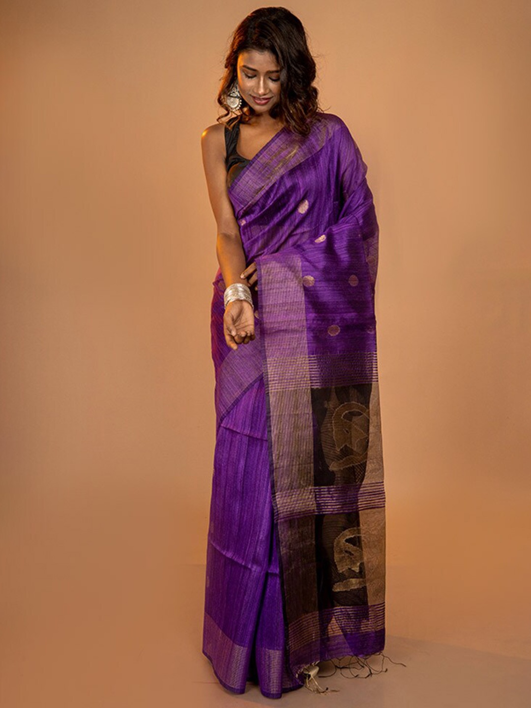 

AllSilks Ethnic Motif Pure Silk Zari Saree With Blouse Piece, Purple