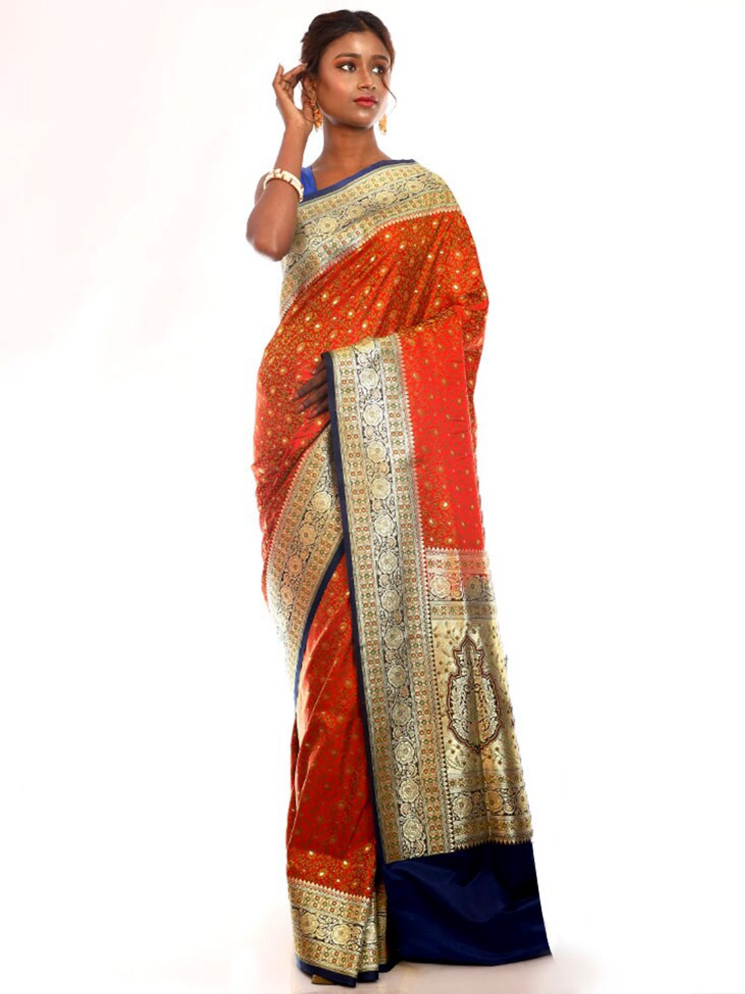 

AllSilks Ethnic Motifs Woven Design Zari Pure Silk Banarasi Saree, Red